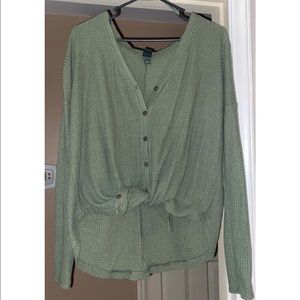 Olive green waffle knit sweater